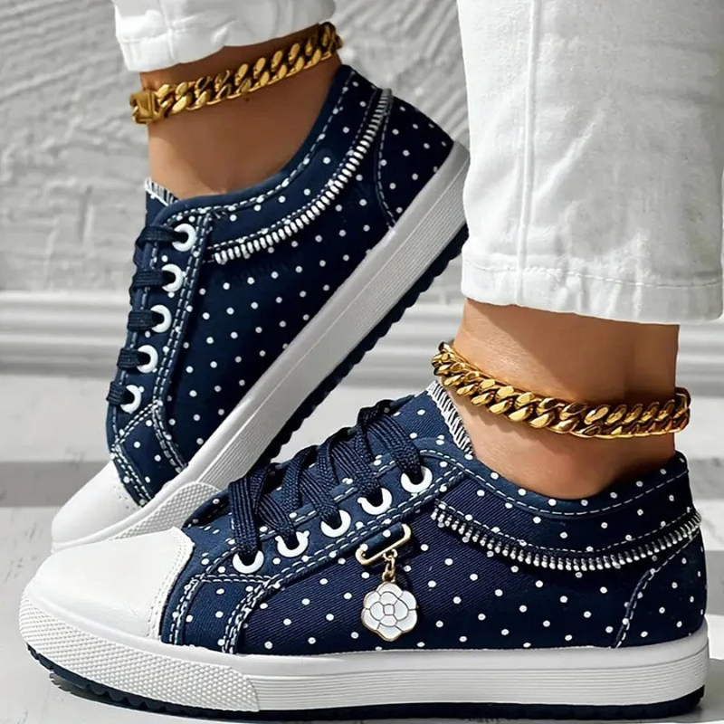 Floral Embroidered Mesh Zip Detail Lace Up Platform Sneakers
