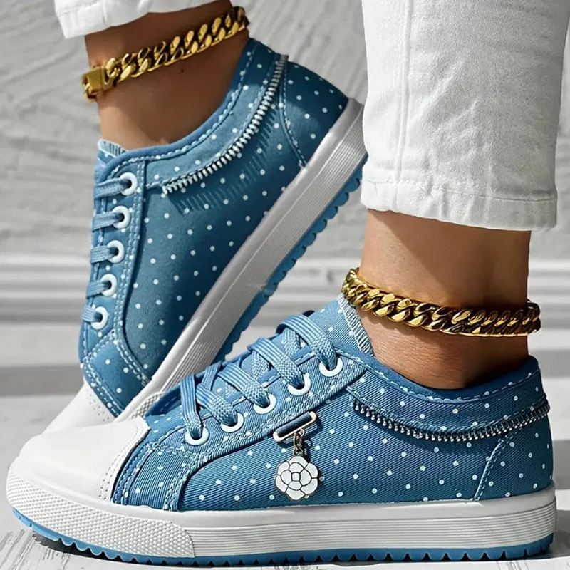Floral Embroidered Mesh Zip Detail Lace Up Platform Sneakers