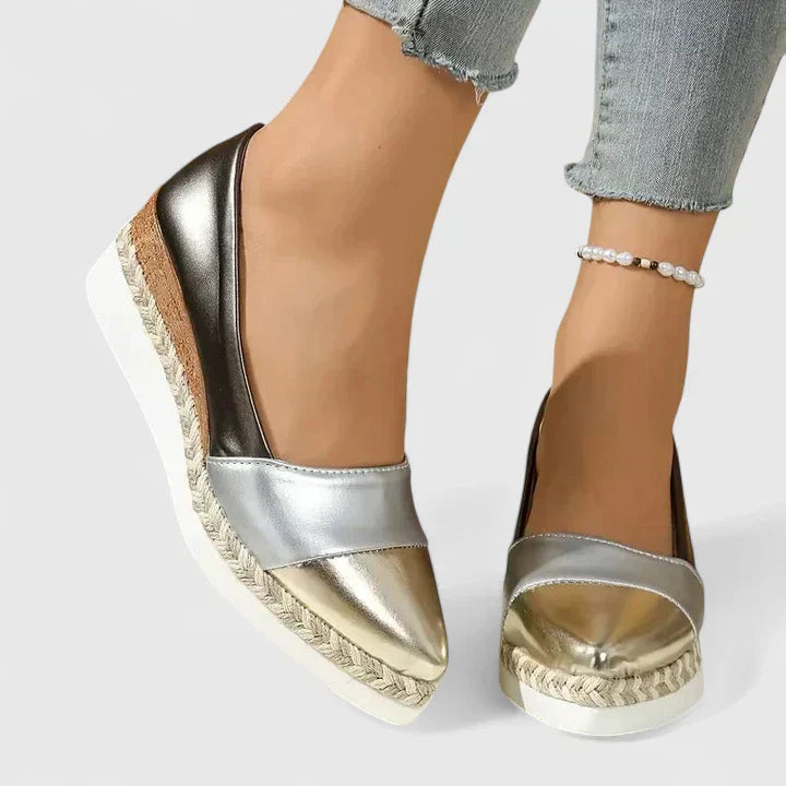 Metallic Colourblock Slip On Espadrille Platform Loafers