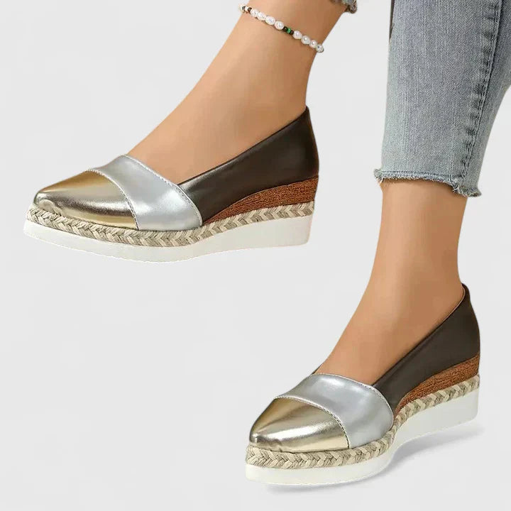 Metallic Colourblock Slip On Espadrille Platform Loafers