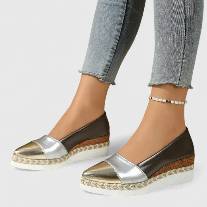 Metallic Colourblock Slip On Espadrille Platform Loafers