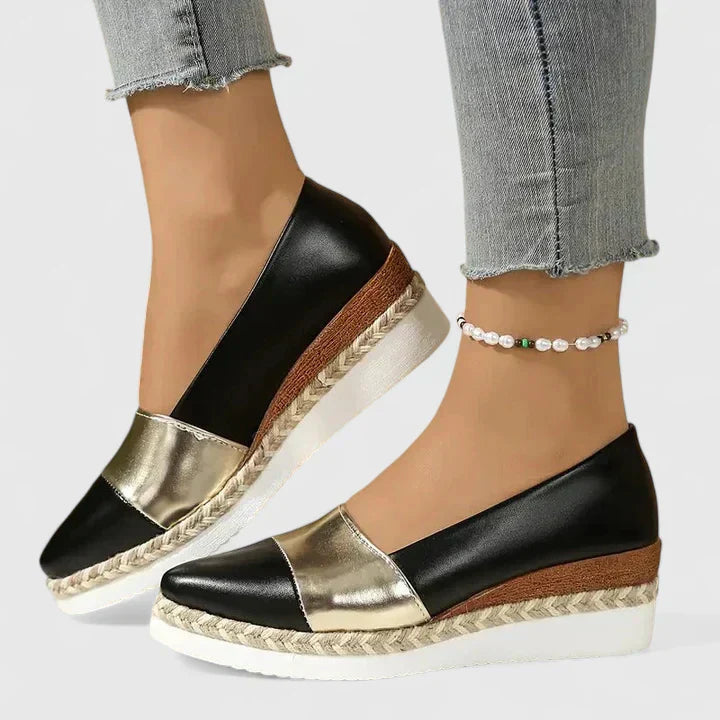 Metallic Colourblock Slip On Espadrille Platform Loafers