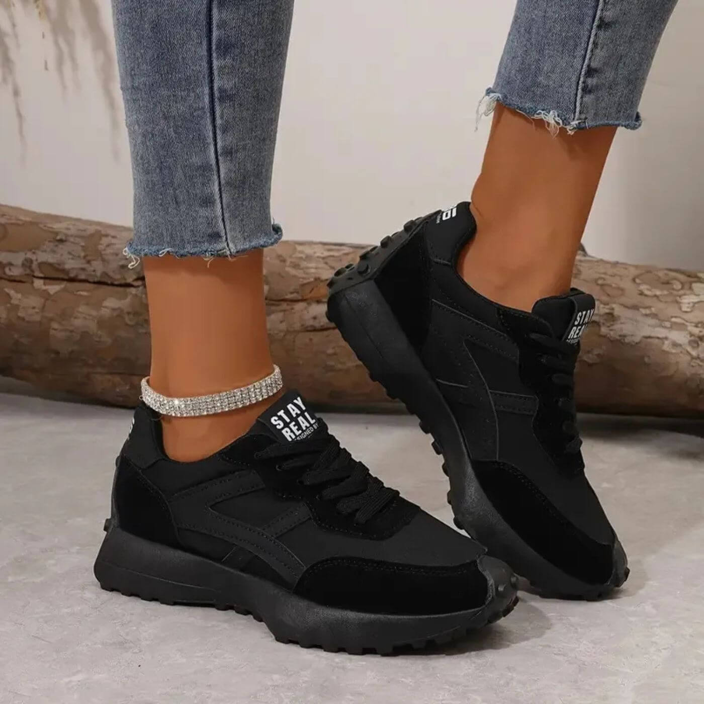 Contrast Panel Retro Lace Up Chunky Sole Sneaker