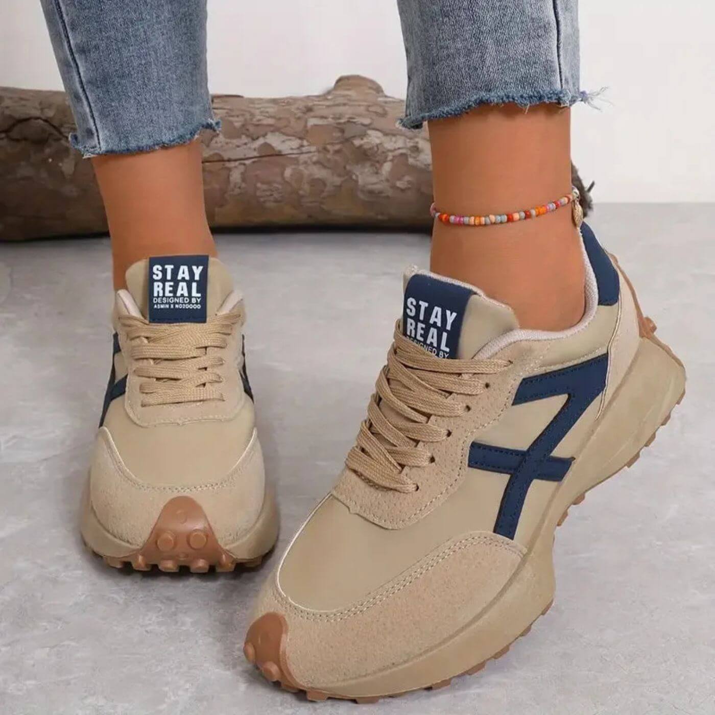 Contrast Panel Retro Lace Up Chunky Sole Sneaker