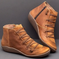 Lace Up Leather Zip Flat Casual Ankle Boot