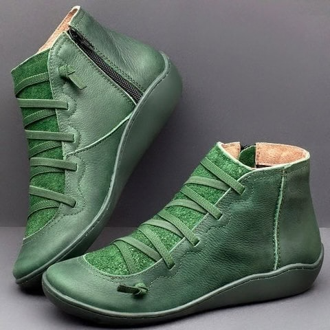 Lace Up Leather Zip Flat Casual Ankle Boot