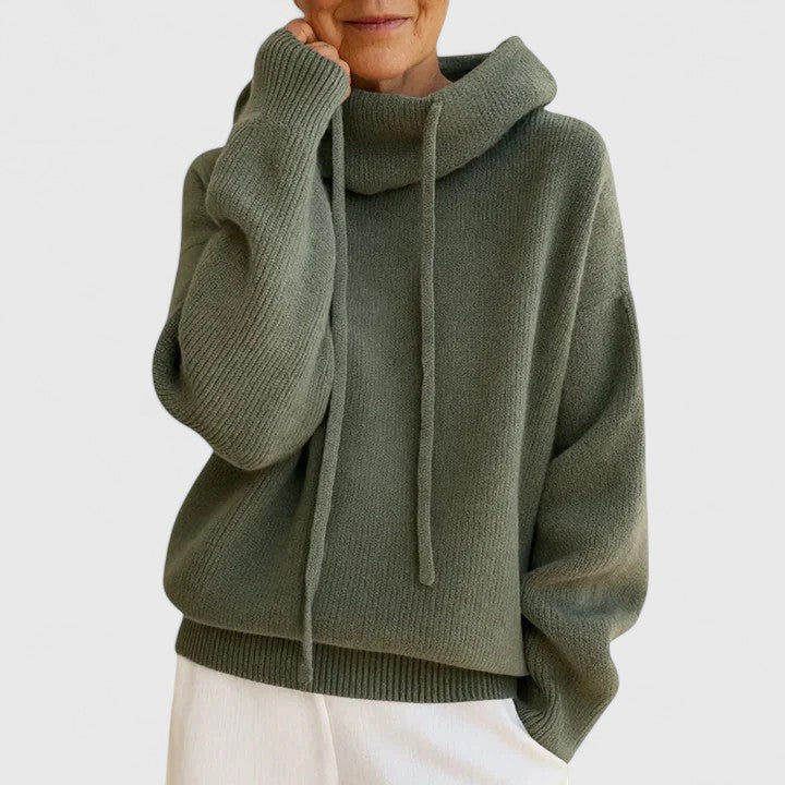 Tin | Women's Cowl Neck Sweater with Drawstring Collar