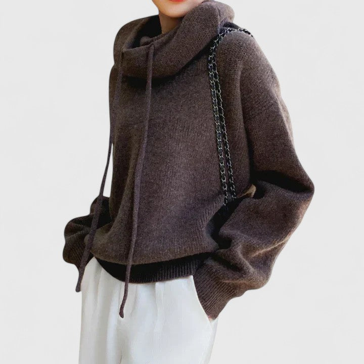 Tin | Women's Cowl Neck Sweater with Drawstring Collar