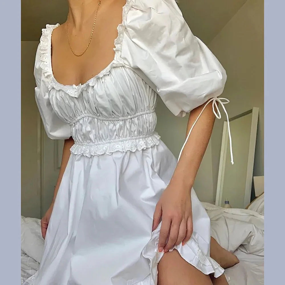 White Puff Sleeve Mini Dress