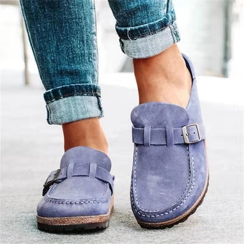 Suede Buckle Strap Cork Sole Slip On Casual Loafer