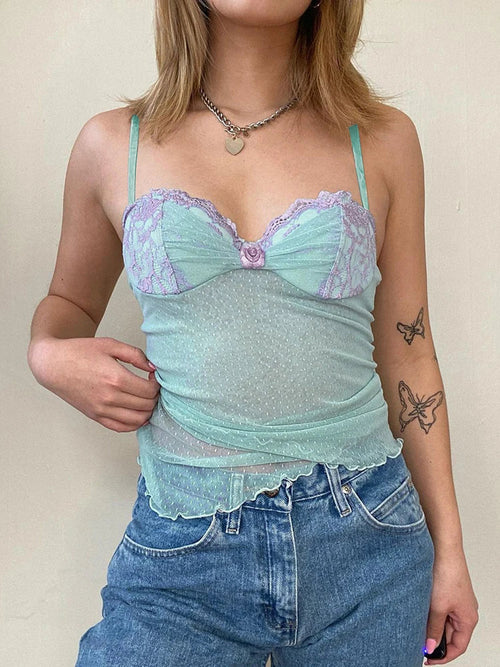 Floral Dot See-Through Crop Top