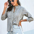 3/4 Sleeve Cotton Button V-Neck Retro Boho Top