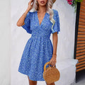 Tall Waisted V-neck Ruffled Floral Dress