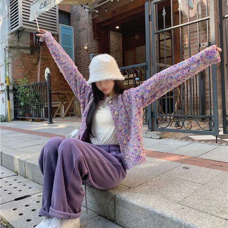 Violet Flowery Relaxed Breeze Open Weave Cardigan – view 2