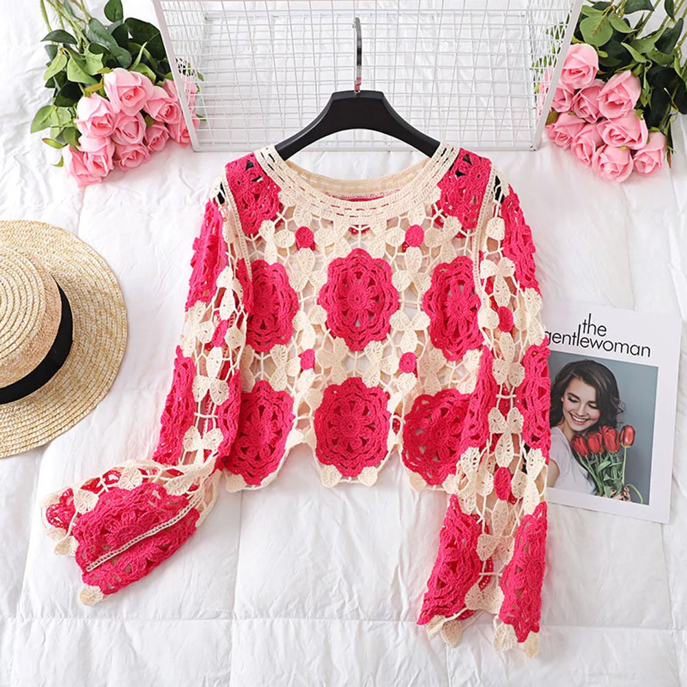 Multihued Y2K Baggy Crochet Knit Cardigan – view 13