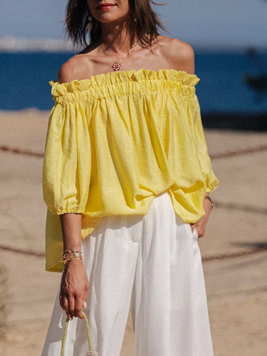 Frilled Off-Shoulder Monochrome Style Blouse