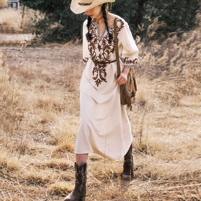 Soft Linen Flowery Bohemian Dress