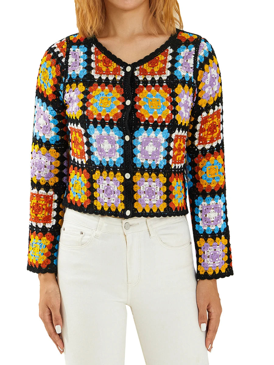 Multihued Y2K Baggy Crochet Knit Cardigan – view 5