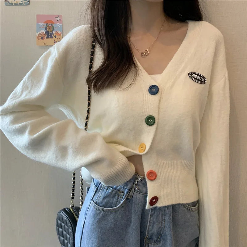 Vivid V-Neck Baggy Extended Sleeve Informal Knit Cardigan – view 2
