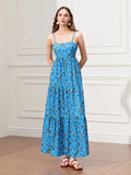 Thin Strap Gathered Open-Back Flowy Seaside Holiday Floral Dress