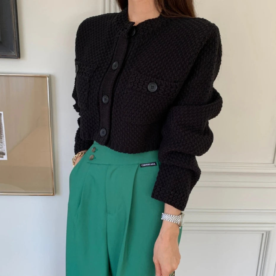 Small Cropped Solid O-Neck Knit Cardigan – view 8
