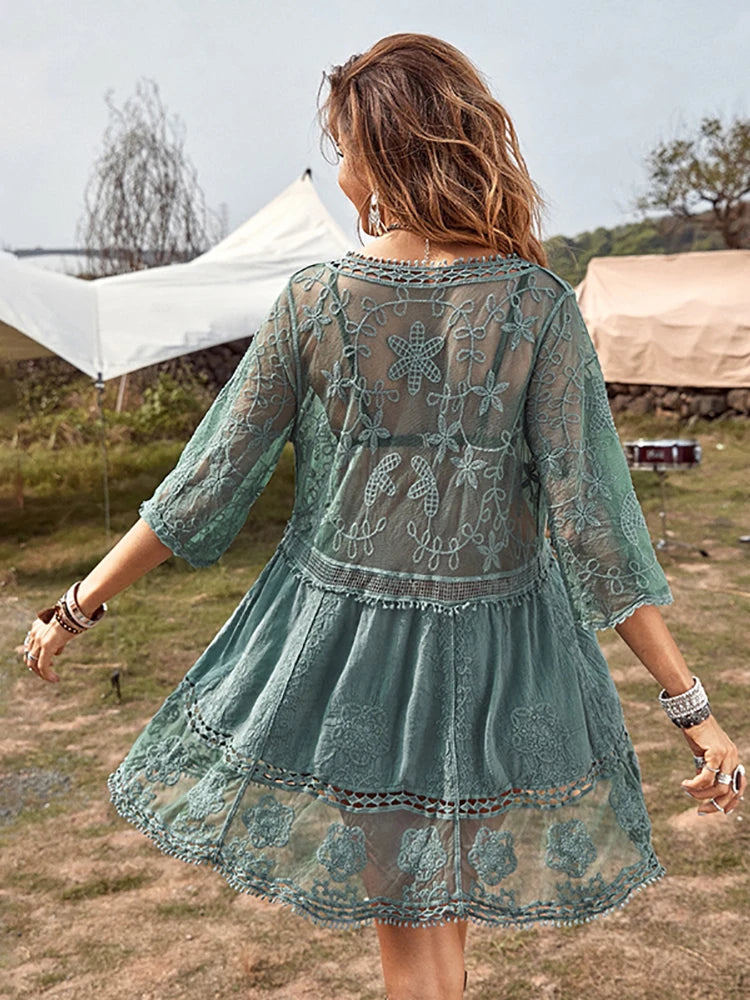 V-neck Transparent Lace Boho Cover-up – view 2