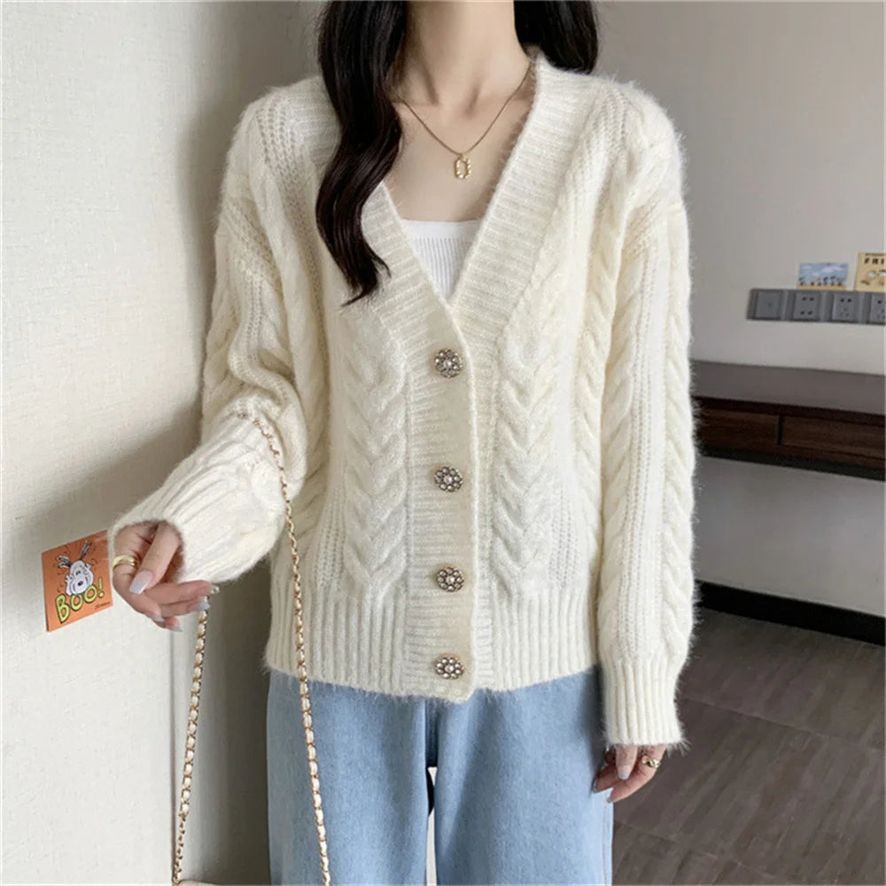 Vibrant Button Patchwork Baggy Knit Cardigan – view 2