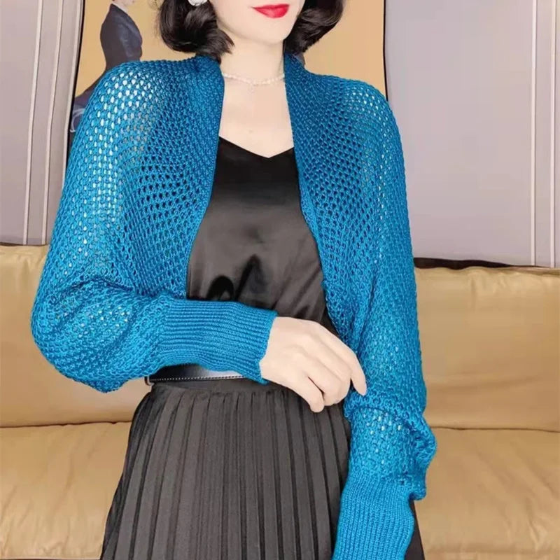 Plain Hue Slim Sun Protection Korean Fashion Extended Knitted Cardigan – view 3