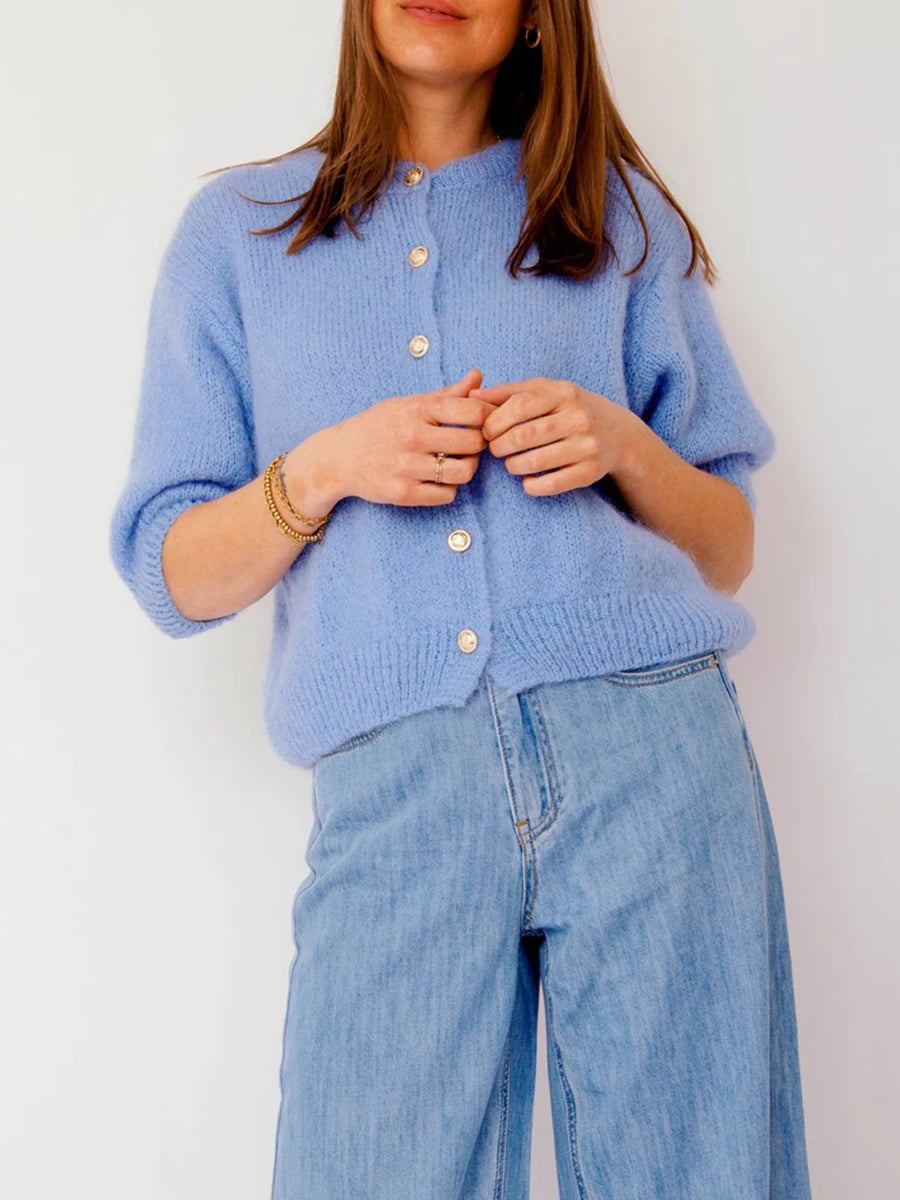 Round Neck Button-Up Slim Urban Knit Cardigan – view 4