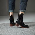 Leather Side Zip Block Heel Ankle Boot