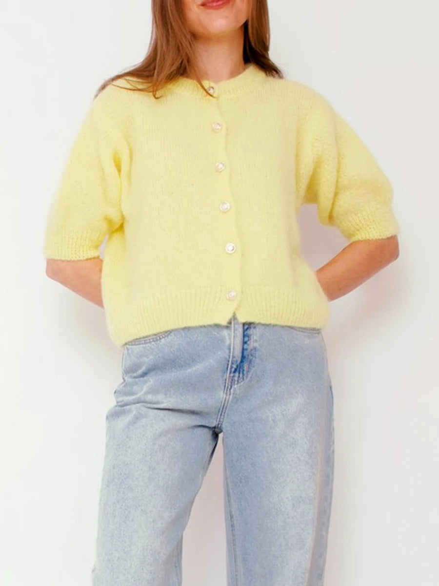 Round Neck Button-Up Slim Urban Knit Cardigan – view 3