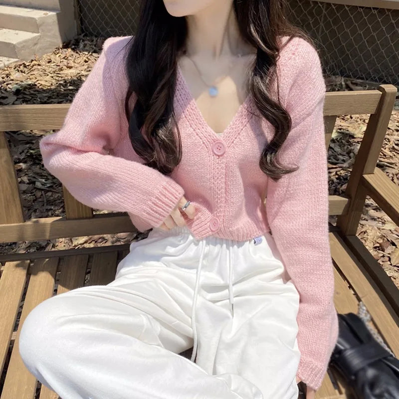 Long Sleeve Slim Short Solid Informal All-Purpose Cardigan