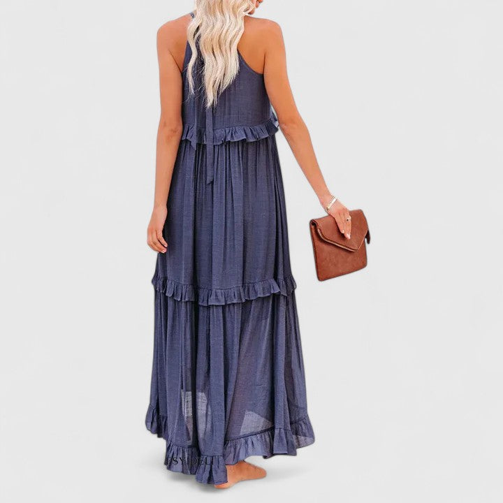 Sleeveless Tiered Maxi Summer Dress Ruffle Detail Loose Fit