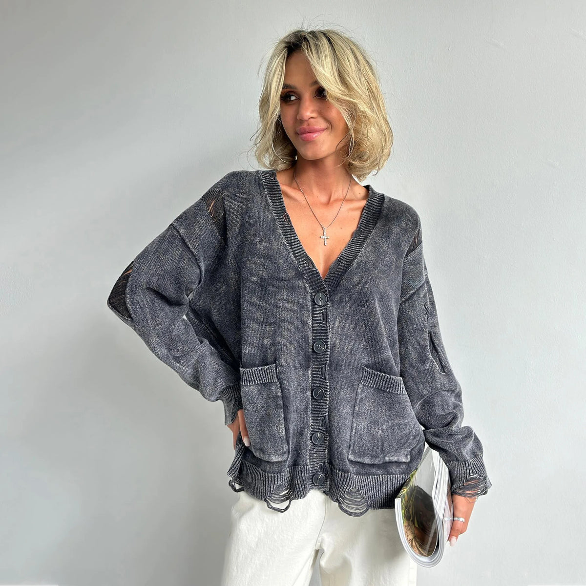 Vintage Large Soft Button Knitted Cardigan – view 7