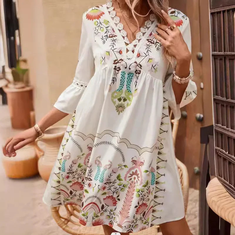 Bohemian Plunging Neckline Flower Celebration Dress