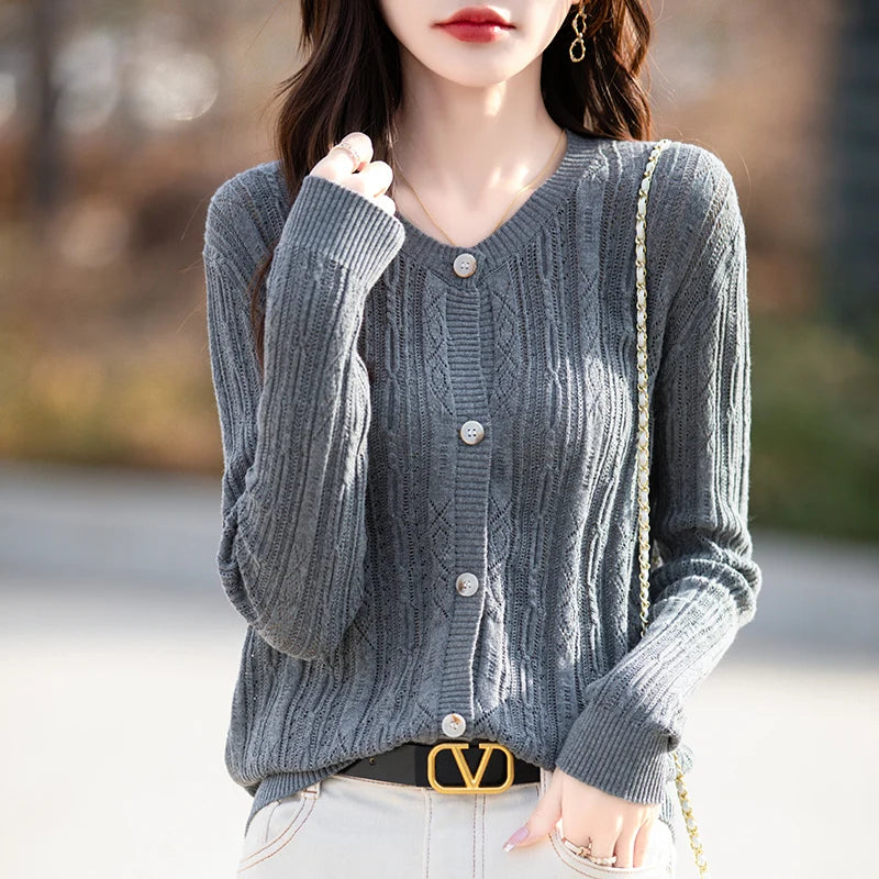 100% Cotton Sleek O-Neck Knitted Cardigan – view 5