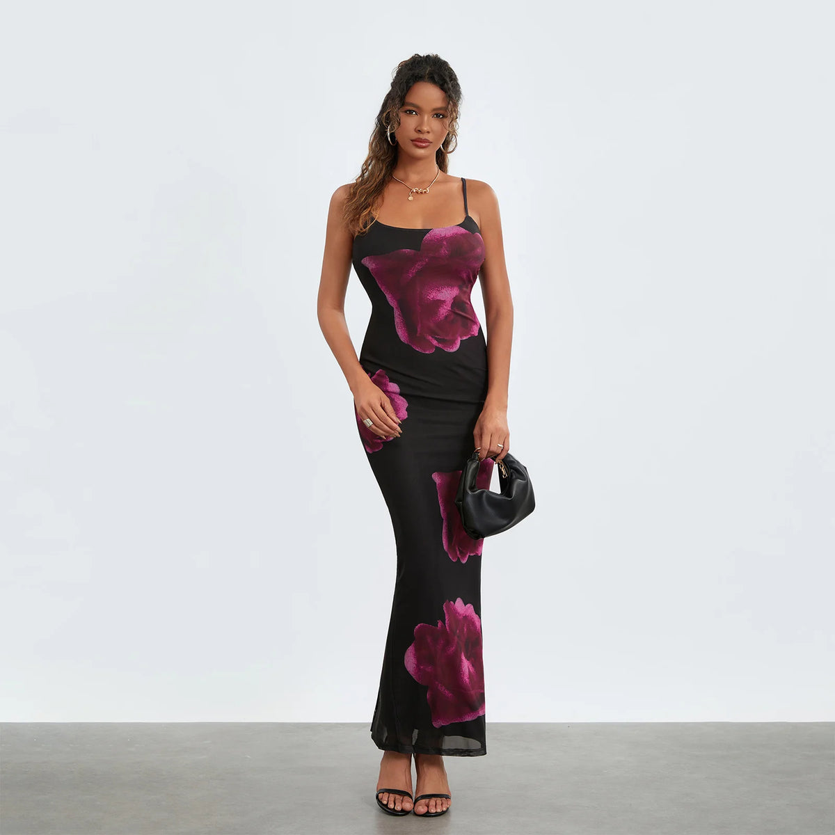 Strapless Spaghetti Strap Flower Split Back Hem Dress