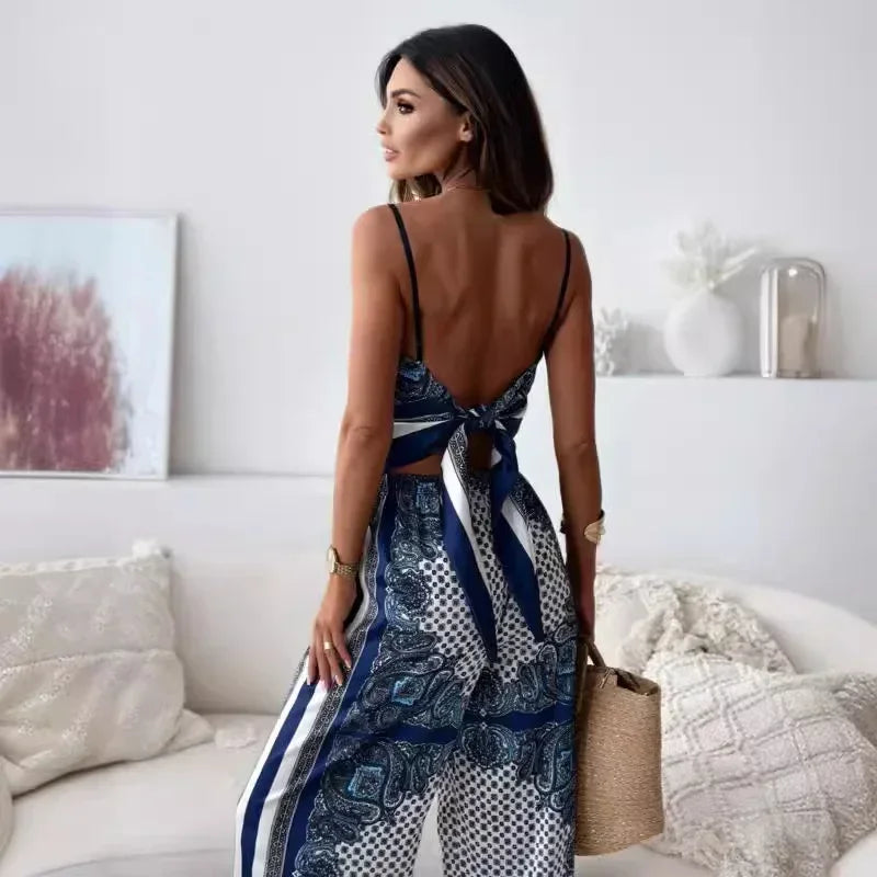 Lara - Stylish Printed Lace-Up Vest & Pants Set