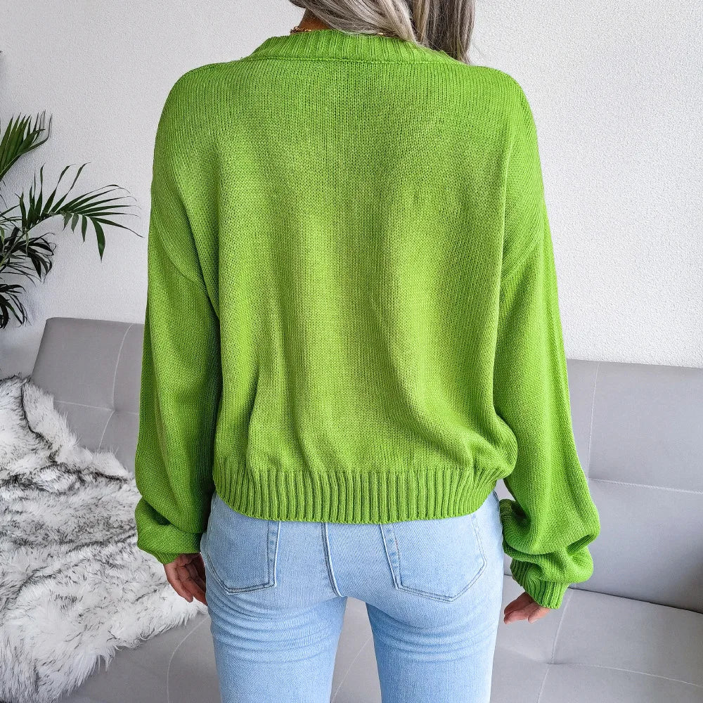 Opposing Hues V-Neck Woven Knit Cardigan – view 2