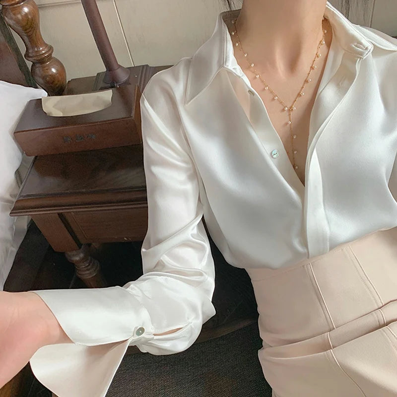Smooth Long Sleeve French Style Office Lady Blouse