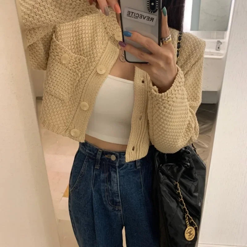 Small Cropped Solid O-Neck Knit Cardigan – view 4