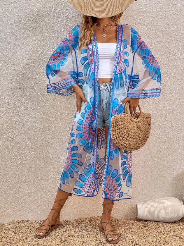 Vibrant Floral Stitching Boho Beach Cover-up Lace Bikini