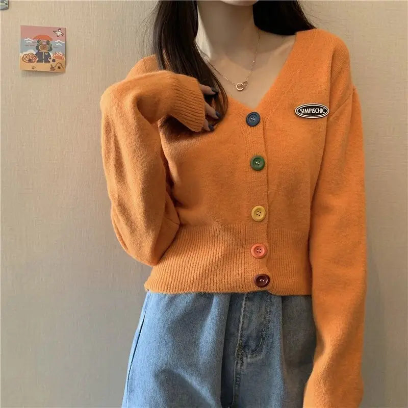 Vivid V-Neck Baggy Extended Sleeve Informal Knit Cardigan – view 4