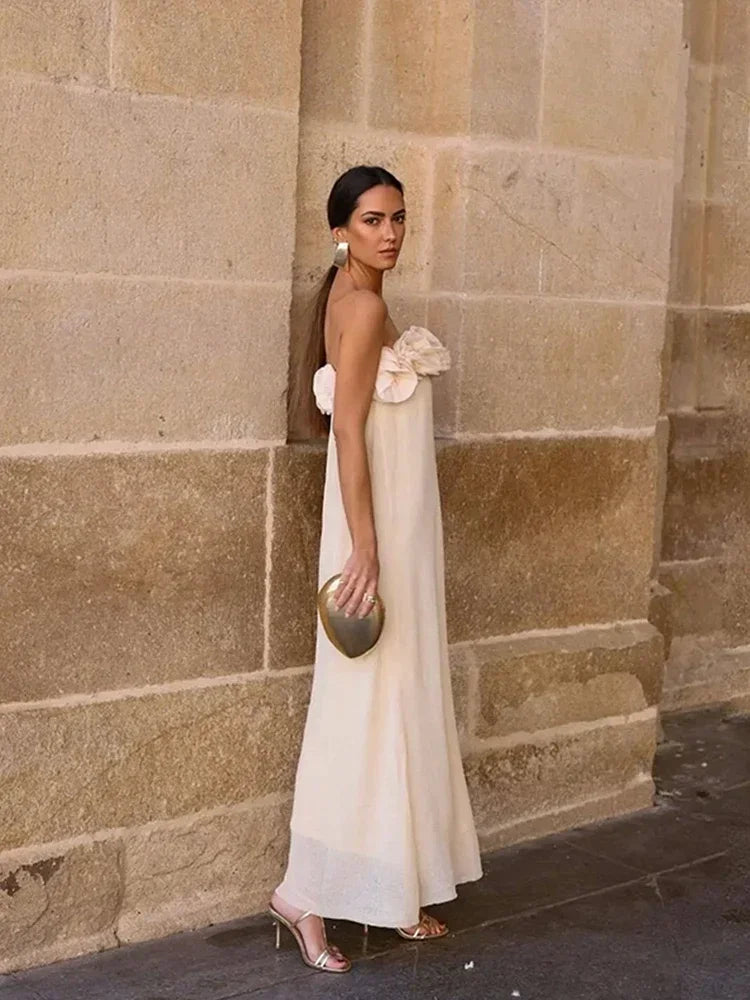 Stylish Blossom Envelop Sleeveless Open-back Maxi Floral Dress