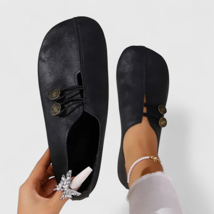 Bronze Button Lace Up Suede Round Toe Casual Flat