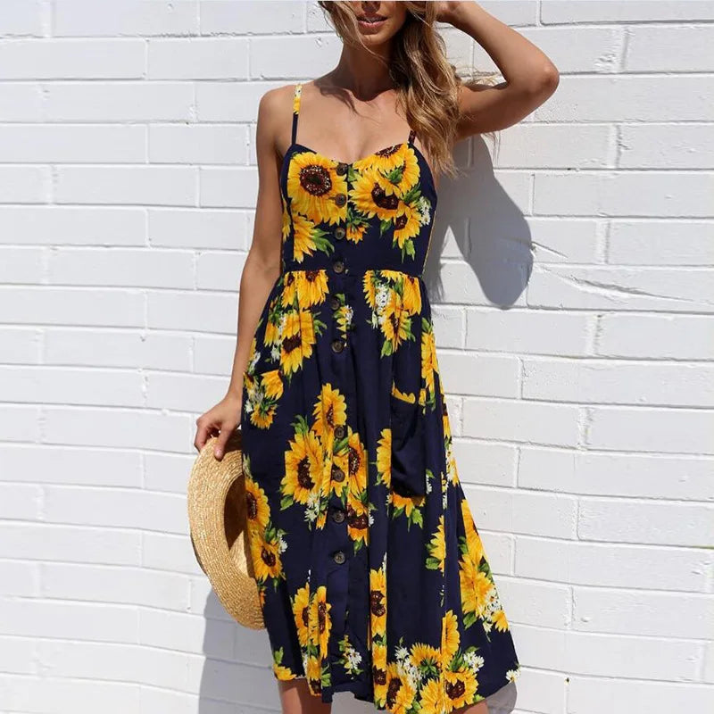 Suspend V-neck Sleeveless Floral Holiday Dress