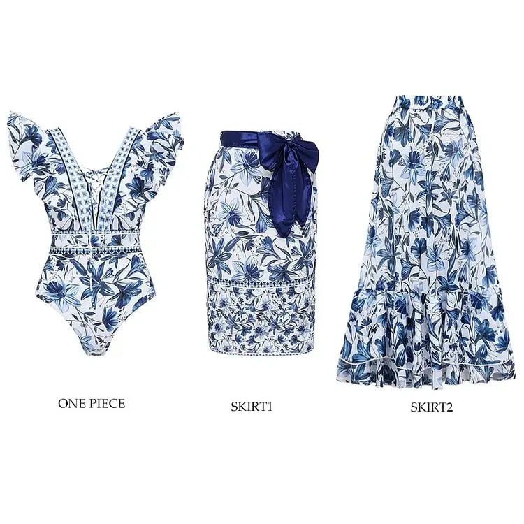 Vintage Printed Sarong Two Piece Set