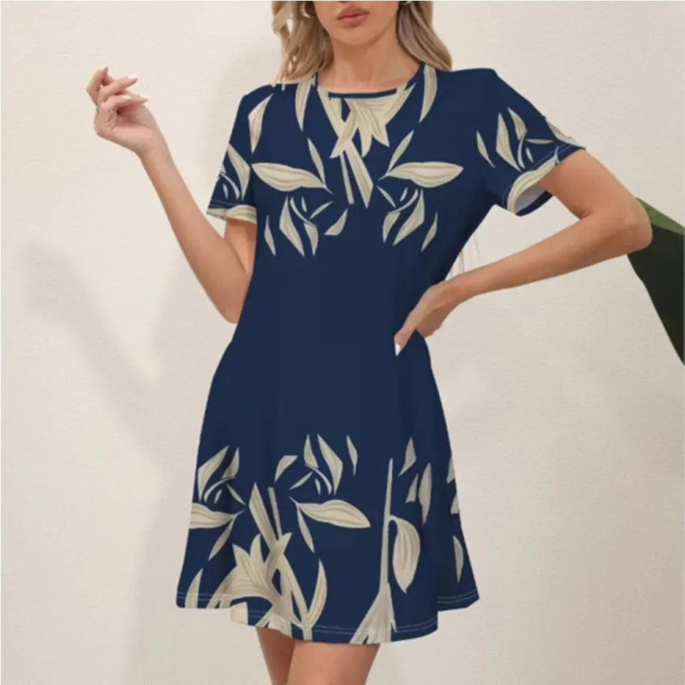 Latest Summer Fashion Floral Pattern Circular Neck Dress
