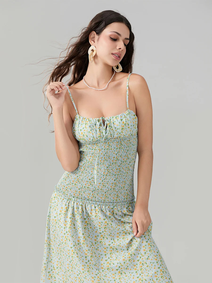 Blooming Strawberry Camis Open-Back Tied Front Blooming Dress
