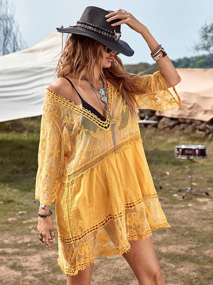 V-neck Transparent Lace Boho Cover-up – view 8